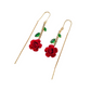 🌹✨💎 PROMO -53% ! Boucles d'Oreilles Rose Rouge avec Tige en Cristal – Style Threader, Micro-Incrustation & Design Romantique (Or avec Vert)