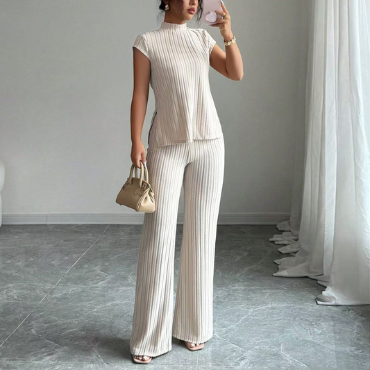 ✨🛒57 % de réduction🔥 Ensemble deux pièces composé d'un haut à col montant élégant et d'un pantalon à jambes larges