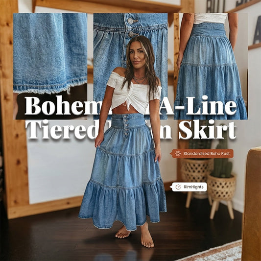 💙 60% DE RÉDUCTION ! 👗 Jupe Maxi en Denim Évasée à Taille Haute pour Femme – Silhouette flatteuse, chic effortless & parfaite au quotidien 🌿