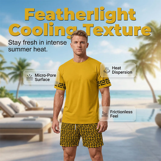 📢📢50 % DE RÉDUCTION !! ⏰👕Ensemble de survêtement à manches courtes pour homme, imprimé graphique jaune