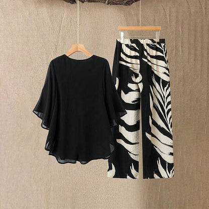 📢📢 60% DE RÉDUCTION !! ⏰ Ensemble haut élégant fluide & pantalon imprimé pour femme