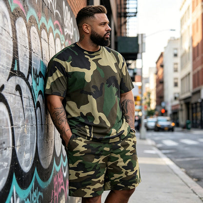 👕 57% DE RÉDUCTION ! 🌿 Ensemble T-shirt & Short imprimé camouflage pour hommes – Tissu en coton mélangé, coupe confortable et parfait pour l’extérieur, le sport ou les journées d’été décontractées 🩳