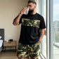 👕 57% DE RÉDUCTION ! 🌿 Ensemble T-shirt & Short imprimé camouflage pour hommes – Tissu en coton mélangé, coupe confortable et parfait pour l’extérieur, le sport ou les journées d’été décontractées 🩳