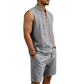 👕☀️ PROMO FLASH 54% ! Ensemble Homme en Lin – Haut sans Manches Lacé & Short, Tissu Respirant Naturel, 7 Couleurs, Style Bohème Chic & Vacances ✨