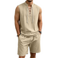 👕☀️ PROMO FLASH 54% ! Ensemble Homme en Lin – Haut sans Manches Lacé & Short, Tissu Respirant Naturel, 7 Couleurs, Style Bohème Chic & Vacances ✨