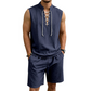 👕☀️ PROMO FLASH 54% ! Ensemble Homme en Lin – Haut sans Manches Lacé & Short, Tissu Respirant Naturel, 7 Couleurs, Style Bohème Chic & Vacances ✨