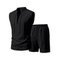 👕☀️ PROMO FLASH 54% ! Ensemble Homme en Lin – Haut sans Manches Lacé & Short, Tissu Respirant Naturel, 7 Couleurs, Style Bohème Chic & Vacances ✨