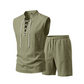 👕☀️ PROMO FLASH 54% ! Ensemble Homme en Lin – Haut sans Manches Lacé & Short, Tissu Respirant Naturel, 7 Couleurs, Style Bohème Chic & Vacances ✨