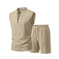 👕☀️ PROMO FLASH 54% ! Ensemble Homme en Lin – Haut sans Manches Lacé & Short, Tissu Respirant Naturel, 7 Couleurs, Style Bohème Chic & Vacances ✨