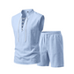 👕☀️ PROMO FLASH 54% ! Ensemble Homme en Lin – Haut sans Manches Lacé & Short, Tissu Respirant Naturel, 7 Couleurs, Style Bohème Chic & Vacances ✨