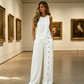 ✨🔥 PROMO FLASH 52% ! Ensemble Décontracté Femme 2 Pièces – Top sans Manches Boutonné & Pantalon Large, Tissu Polyester Léger, Style Minimaliste Chic, 8 Couleurs 🌿