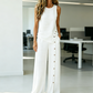 ✨🔥 PROMO FLASH 52% ! Ensemble Décontracté Femme 2 Pièces – Top sans Manches Boutonné & Pantalon Large, Tissu Polyester Léger, Style Minimaliste Chic, 8 Couleurs 🌿
