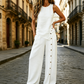✨🔥 PROMO FLASH 52% ! Ensemble Décontracté Femme 2 Pièces – Top sans Manches Boutonné & Pantalon Large, Tissu Polyester Léger, Style Minimaliste Chic, 8 Couleurs 🌿