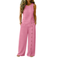 ✨🔥 PROMO FLASH 52% ! Ensemble Décontracté Femme 2 Pièces – Top sans Manches Boutonné & Pantalon Large, Tissu Polyester Léger, Style Minimaliste Chic, 8 Couleurs 🌿