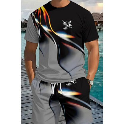 👕 60% DE RÉDUCTION 🩳 Ensemble T-shirt et short à imprimé abstrait pour homme – Léger, respirant & coupe décontractée – parfait pour l’été, le sport ou les journées décontractées – look moderne et unique 🎨