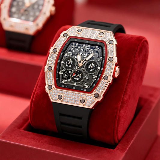 ⏳Limited-time 60% off⏰Men's Luxury barrel-shaped watch Rhinestone Embellished Watch⌚