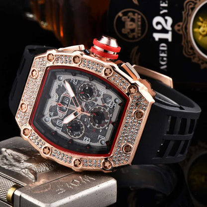 ⏳Limited-time 60% off⏰Men's Luxury barrel-shaped watch Rhinestone Embellished Watch⌚