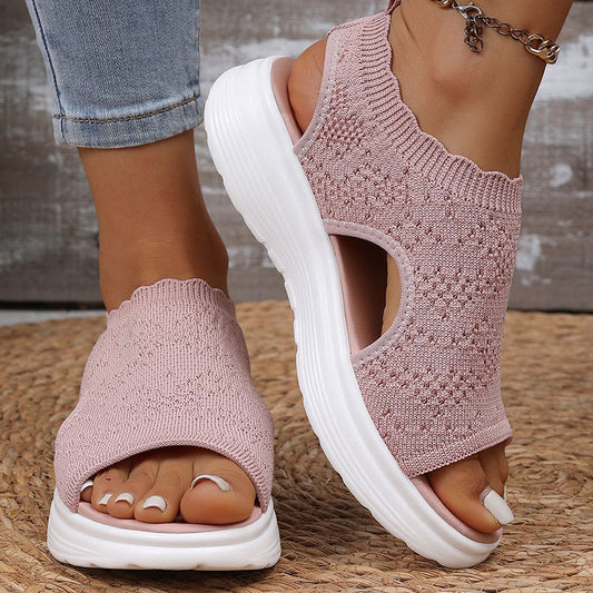 👡52 % DE RÉDUCTION EN CE MOMENT ! 💐 Sandales à semelle compensée en tricot respirant pour femme – Tige en tricot aéré, semelle rembourrée et chaussures d'été légères et confortables ✨