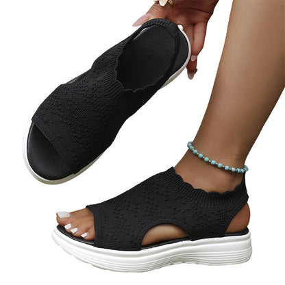 👡52 % DE RÉDUCTION EN CE MOMENT ! 💐 Sandales à semelle compensée en tricot respirant pour femme – Tige en tricot aéré, semelle rembourrée et chaussures d'été légères et confortables ✨