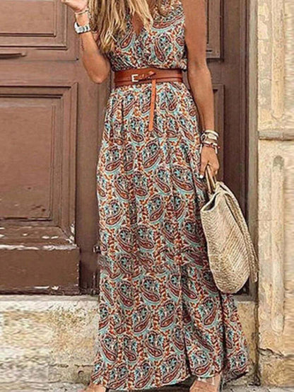 🏆SOLDES DU DERNIER JOUR : 54 % DE RÉDUCTION🔥👗Robe sans manches imprimé cachemire pour les loisirs pendant les vacances