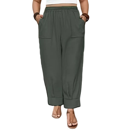 👖 PROMO LIMITÉE 57% DE RÉDUCTION ! ✨ Pantalon Femme Casual à Chevilles Retroussées – Ceinture Élastique, Coupe Ample, Poches Plaquées 🌿
