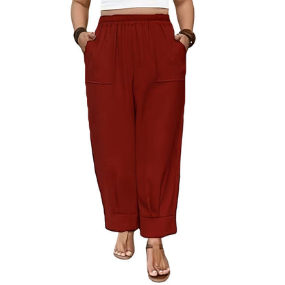 👖 PROMO LIMITÉE 57% DE RÉDUCTION ! ✨ Pantalon Femme Casual à Chevilles Retroussées – Ceinture Élastique, Coupe Ample, Poches Plaquées 🌿