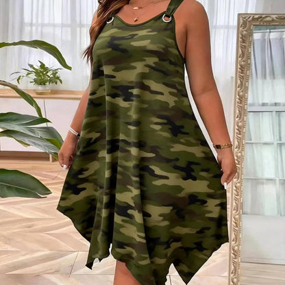 👗 Offre limitée à -60 % ! ✨ Robe camouflage sans manches – ourlet asymétrique, style audacieux et unique 🍂
