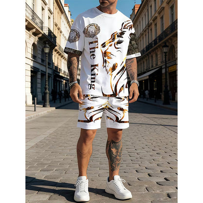 🦁🔥 PROMO FLASH 60% ! Ensemble Graphique Lion Homme – T-shirt + Short, Respirant, Streetwear Urbain, Tailles S-4XL, Idéal Été 😎