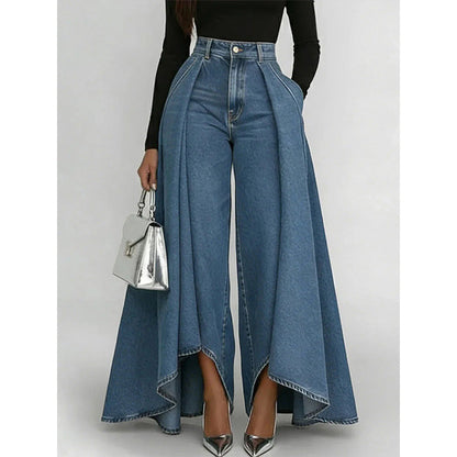 👖 Jean femme taille haute à jambes larges et ourlet asymétrique –🔥 look moderne, flatteur et facile à assortir