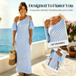 👗 53 % DE RÉDUCTION POUR UNE DURÉE LIMITÉE ! ✨ Robe à rayures et épaules dénudées pour femme – Élégante, fluide, chic et estivale 🌊
