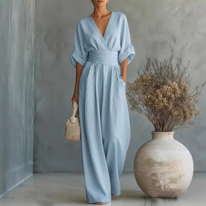 👗 57% de réduction 🌍 Combinaison ample à taille haute et encolure en V pour femme — Tissu fluide et léger, coupe ajustée et confortable ✨
