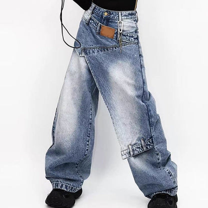 👖 57% DE RÉDUCTION 💙 Jean femme taille asymétrique jambe large – Coupe 3D, lavage décoloré & silhouette ultra large – Tailles S-2XL – idéal streetwear ou mode affirmée ✨