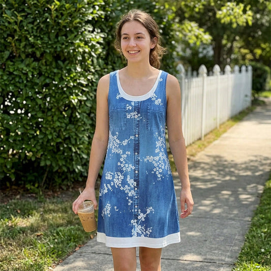 🔥 55 % DE RÉDUCTION 👗 Robe deux pièces à imprimé denim (imitation) ✨ Look superposé tendance, coupe élégante et confort tout au long de la journée 💙