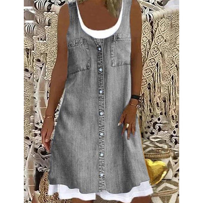 🔥 55 % DE RÉDUCTION 👗 Robe deux pièces à imprimé denim (imitation) ✨ Look superposé tendance, coupe élégante et confort tout au long de la journée 💙