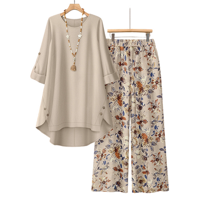 👚 52 % DE RÉDUCTION EN CE MOMENT ! 🌿 Ensemble femme composé d'un haut à manches courtes et d'un pantalon en coton et lin – Respirant et léger – Idéal pour l'été, le bureau ou les journées décontractées – Coupe ample avec une texture naturelle 🌸✨