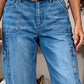 📢👖 PROMO FLASH 61% ! Pantalon Jean Court Extensible Femme – Coupe Barrel Décontractée, Taille Mi-Haute, Poches Multiples, 2 Coloris, Tailles S-3XL, Idéal Quotidien ✨