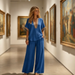 ⏳Spécial à durée limitée⏰Ensemble composé d'un haut à col en V et d'un pantalon à jambes larges pour femme👚👖