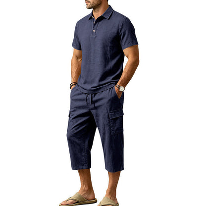 👔 PROMO EXCEPTIONNELLE 54% DE RÉDUCTION ! ☀️ Ensemble Lin Homme Été – Chemise Ample & Short Cargo – Respirant & Élégant – Parfait pour les Journées Chaudes et les Sorties Décontractées 🌊✨🩳