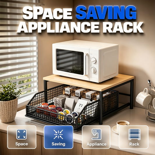 📢📢58% DE RÉDUCTION !! ⏰  Support Micro-Ondes 2 niveaux avec tiroir coulissant – Gain de place, étagère surélevée & panier intégré – Idéal pour cuisine, café & dortoir ✨