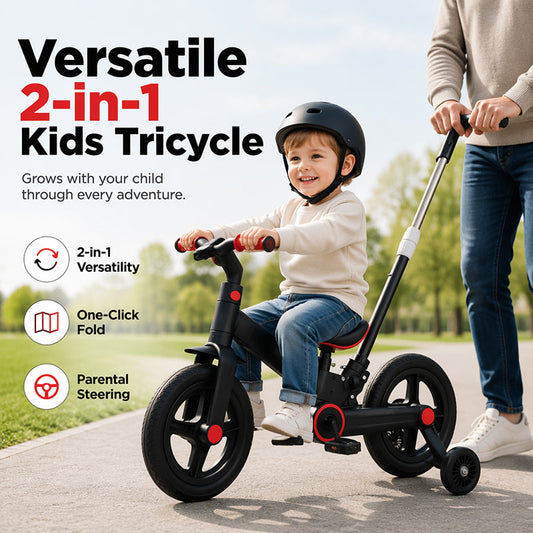 📢📢52% DE RÉDUCTION !! ⏰🚲 Tricycle Évolutif 4-en-1 pour Enfants – Acier Carbone – Vélo Équilibre + Poussette & Poignée Parentale for 6+ Ans