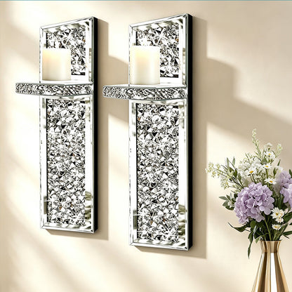 🕯️🛒 -57% ! 🏠Appliques Murales Bougeoirs en Verre Cristal Concassé – Lot de 2 – Finition Miroir & Lueur Ambiante pour Déco Élégante.