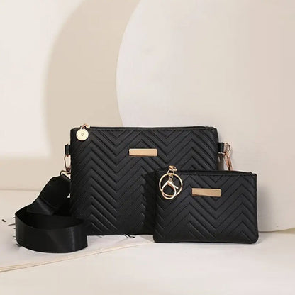 💼👛 -52% ! 🌸 Ensemble de Sacs à Bandoulière pour Femmes – Cuir PU – Motif Gaufré Vagues & Bandoulière Large – Set Sac Principal + Pochette pour Bureau et Quotidien