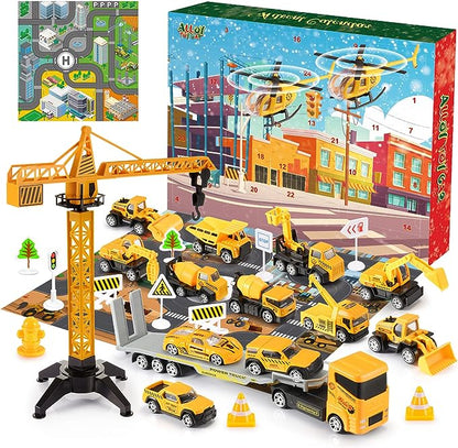 🚗 50% DE RÉDUCTION! 🎁 CALENDRIER DE L'AVENT GARÇON - 24 Jours de Chantier Miniature, Véhicules Alliés avec Outils Réalistes 👷🔧